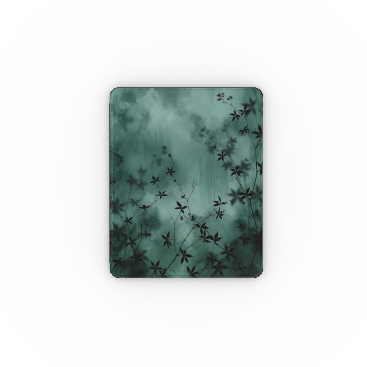 Midnight Garden iPad folio case, green watercolor print with delicate black vines