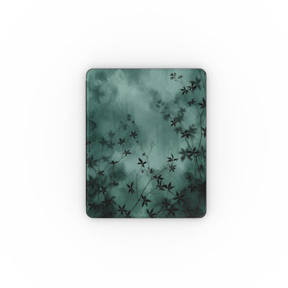 Midnight Garden iPad folio case, green watercolor print with delicate black vines