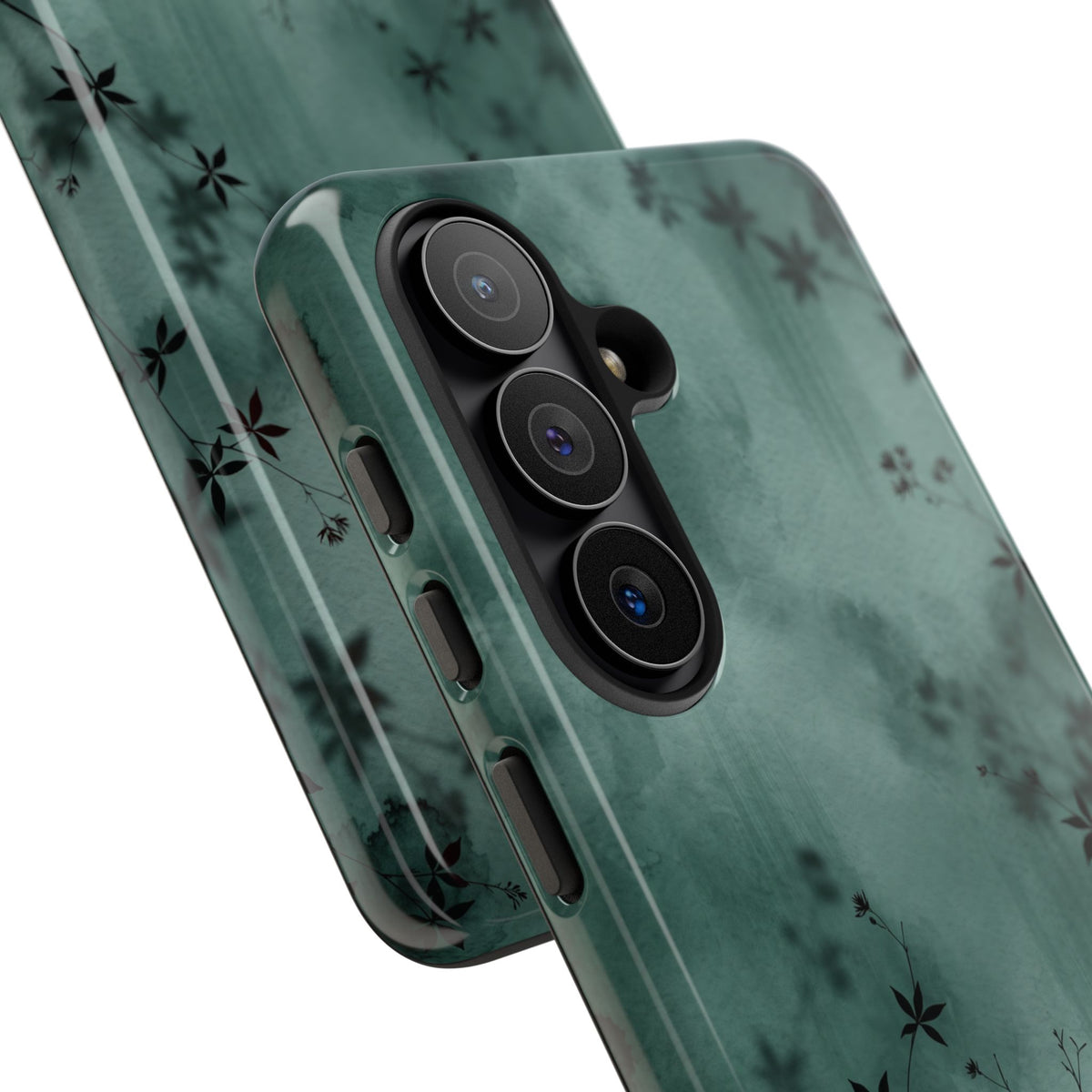 Midnight Garden tough phone case, side view of the botanical print