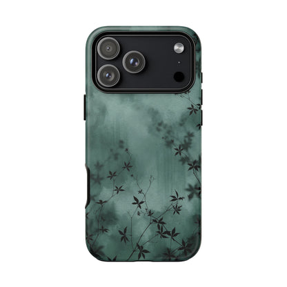 Midnight Garden tough phone case, close-up of the dark botanical print