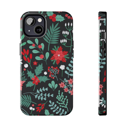 Midnight Poinsettia tough phone case shown from the back and side
