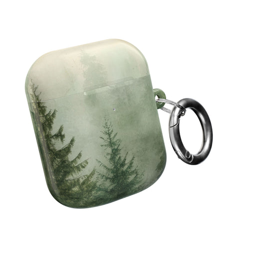 Misty Pine Forest AirPods case with carabiner