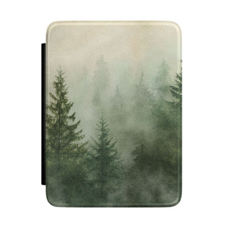 Misty Pine Forest Kindle case front cover with pines fading into fog