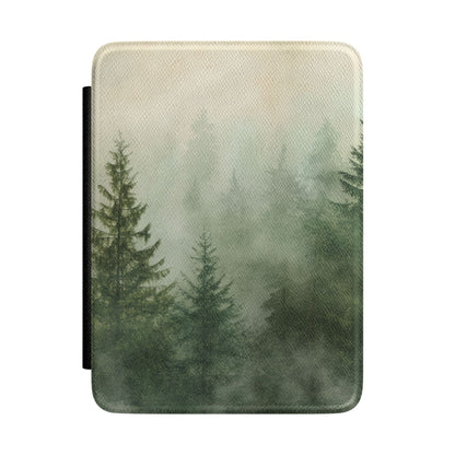 Misty Pine Forest Kindle case front cover with pines fading into fog