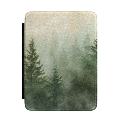 Misty Pine Forest Kindle case front cover with pines fading into fog