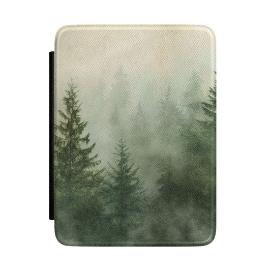 Misty Pine Forest Kindle case front cover with pines fading into fog