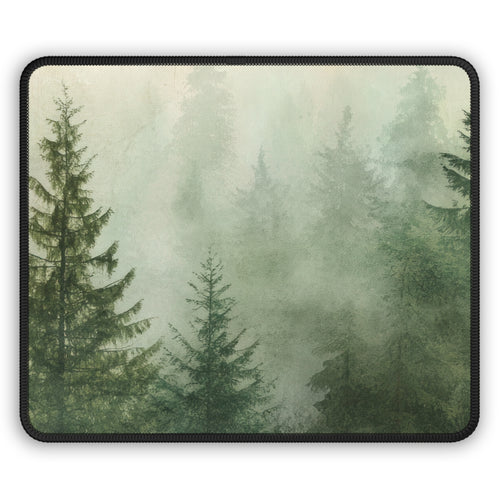 Misty Pine Forest mouse mat with pines fading into fog