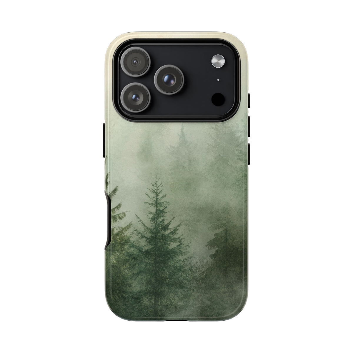 Misty Pine Forest tough phone case on an iPhone Pro