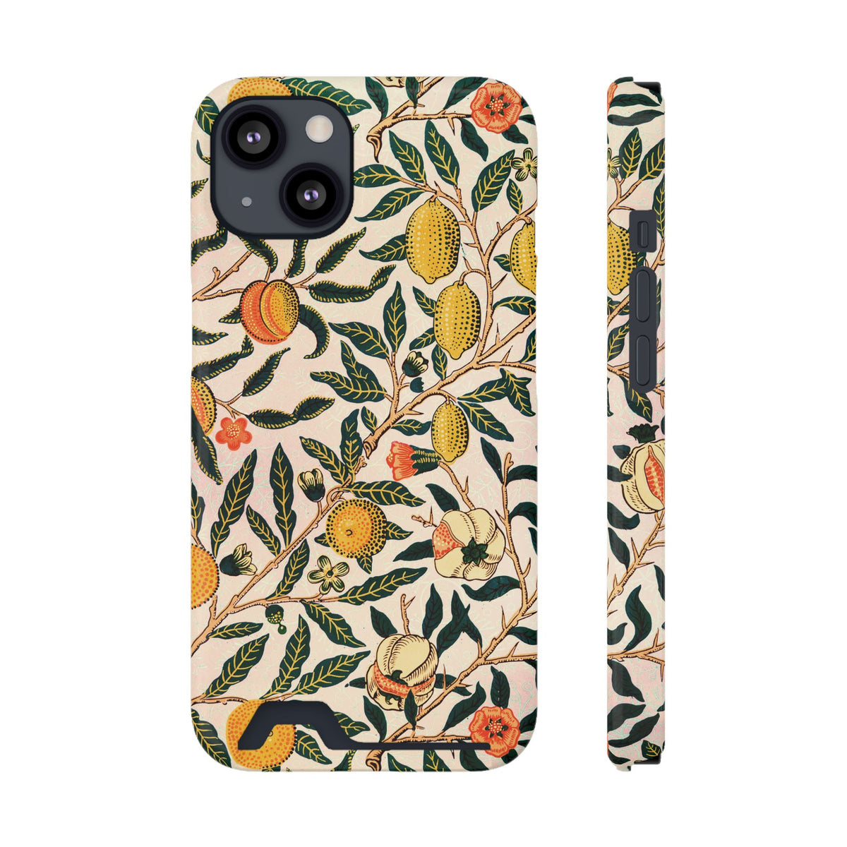 Morris Fruit phone case with card holder back and side view