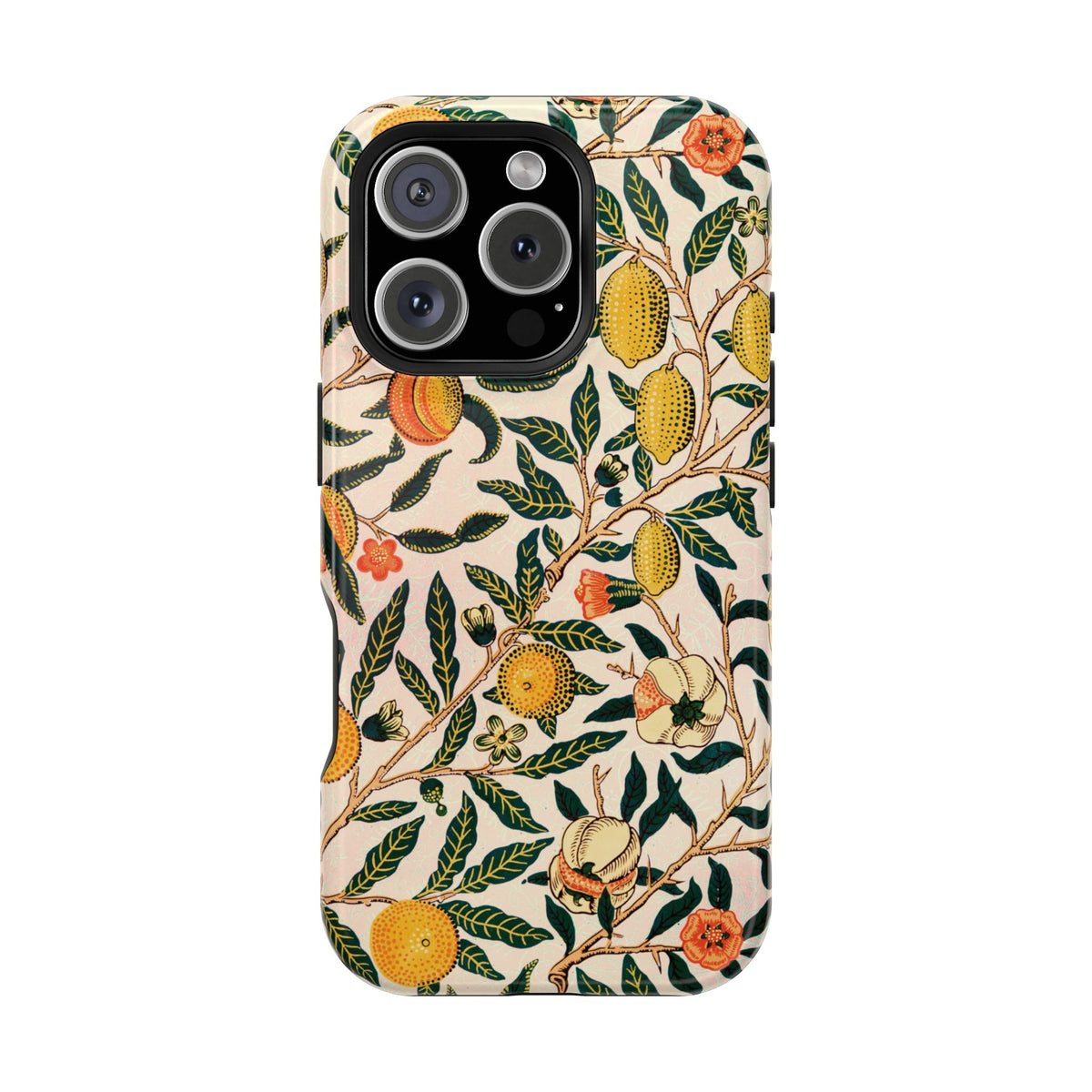 Morris Fruit tough magnetic phone case back view with lemons and pomegranates