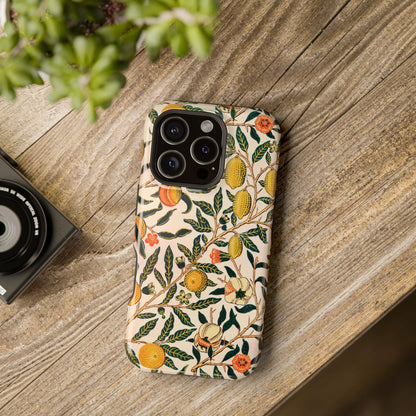 Morris Fruit MagSafe phone case on a wooden table