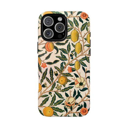Morris Fruit tough phone case back view with lemons and pomegranates