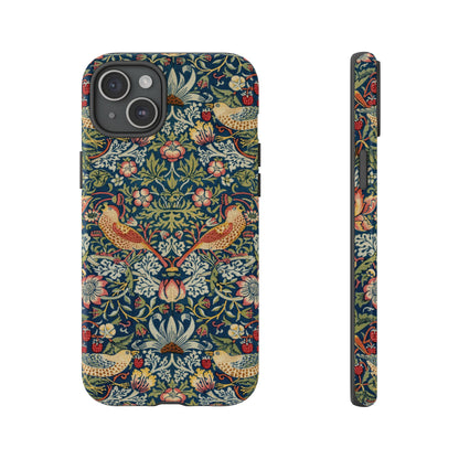 Morris Strawberry Thief tough phone case, back and side view