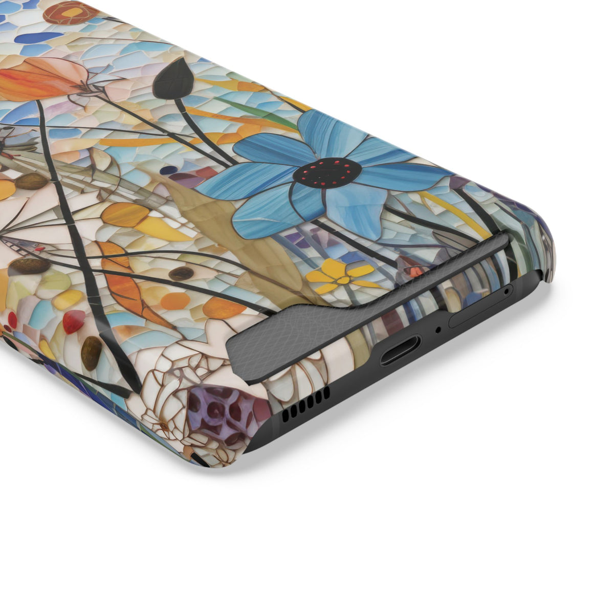 Card slot on the back of the Mosaic Meadow phone case