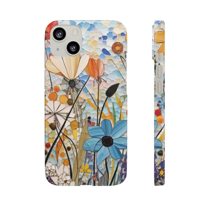 Back and side of the slim Mosaic Meadow snap phone case