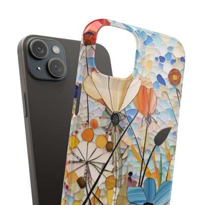 Mosaic Meadow snap phone case shown with the phone