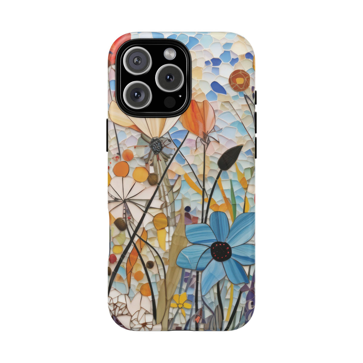 Mosaic Meadow tough magnetic phone case with a wildflower mosaic print
