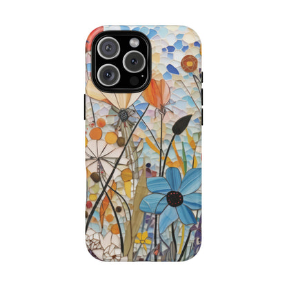 Mosaic Meadow tough magnetic phone case with a wildflower mosaic print