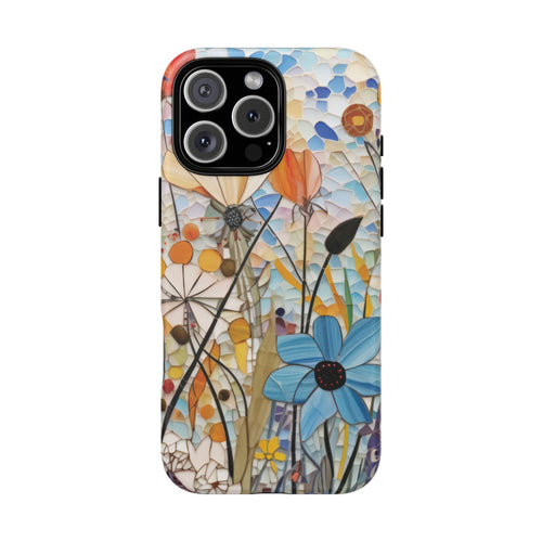 Mosaic Meadow tough magnetic phone case with a wildflower mosaic print