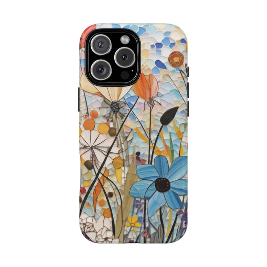 Mosaic Meadow tough magnetic phone case with a wildflower mosaic print