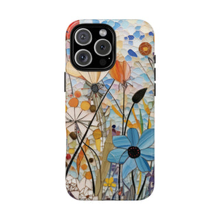 Mosaic Meadow tough phone case with a stained-glass wildflower print