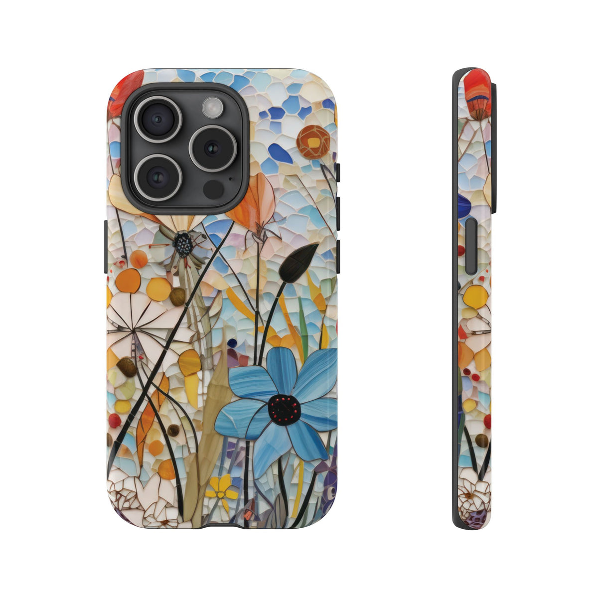 Back and side of the Mosaic Meadow tough phone case