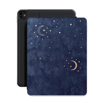 Navy Crescent Moon iPad case front cover over a black iPad