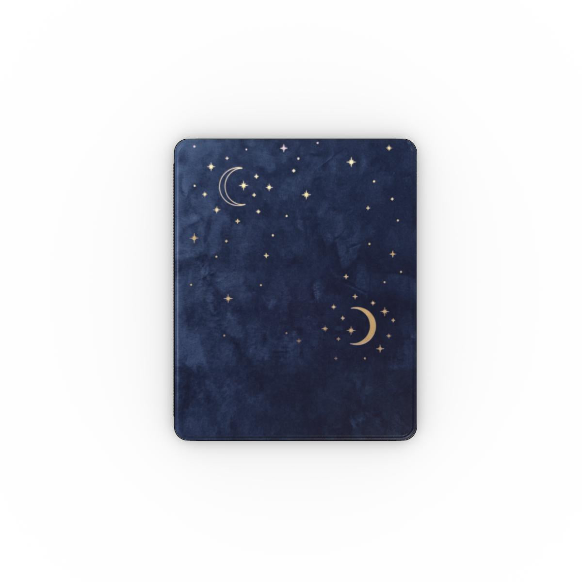 Navy Crescent Moon iPad case closed, front view of the print