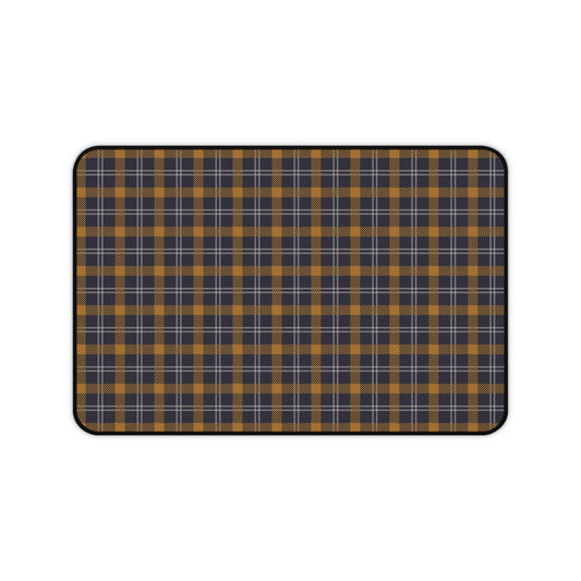 Navy ochre plaid desk mat 12 x 18 inch