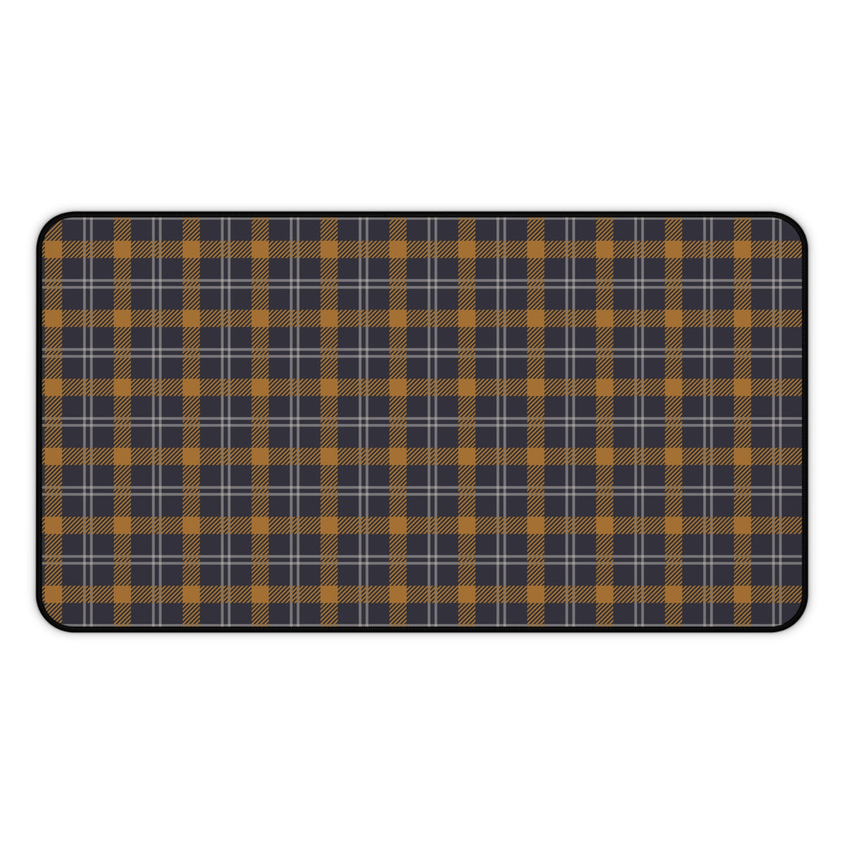 Navy ochre plaid desk mat 12 x 22 inch