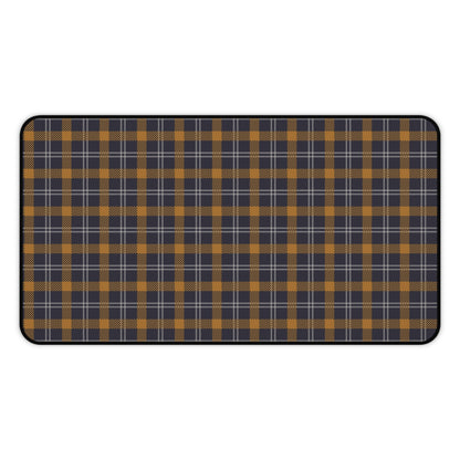 Navy ochre plaid desk mat 12 x 22 inch