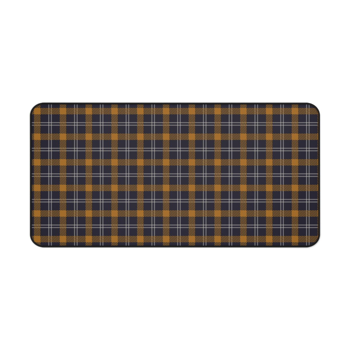 Navy ochre plaid desk mat 16 x 32 inch