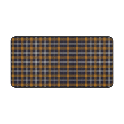 Navy ochre plaid desk mat 16 x 32 inch