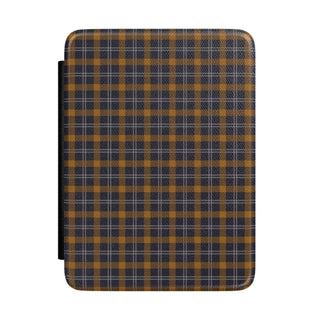 Navy ochre plaid Kindle case front cover
