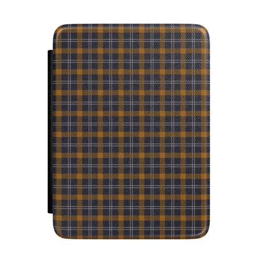 Navy ochre plaid Kindle case front cover