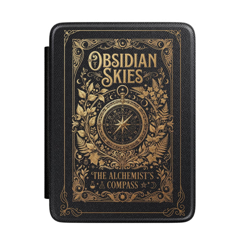 Obsidian Skies Kindle case front with gold compass on black cover