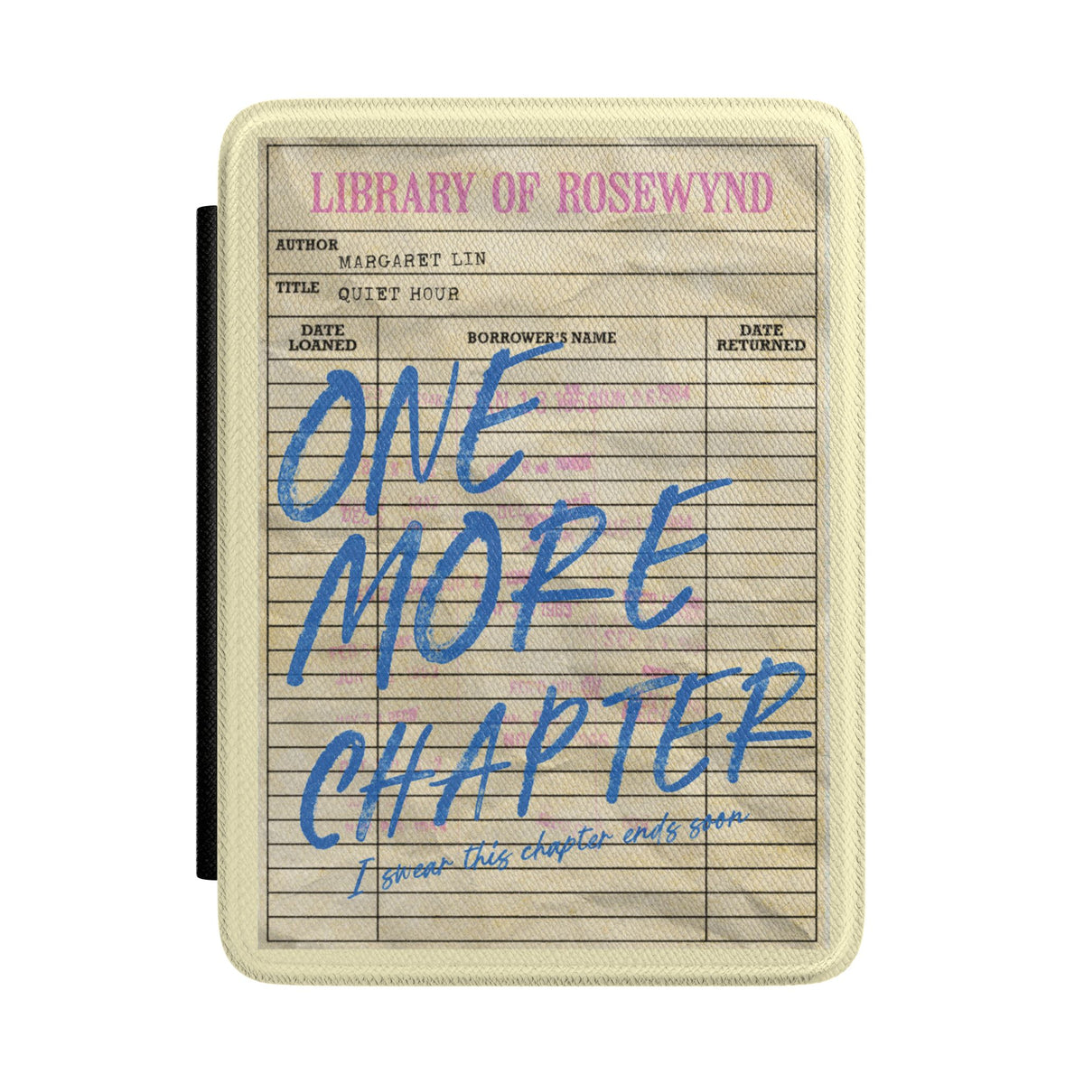 One More Chapter Kindle case with a vintage library checkout card