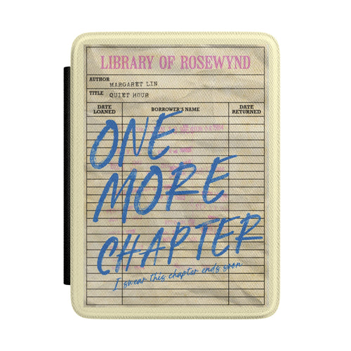 One More Chapter Kindle case with a vintage library checkout card
