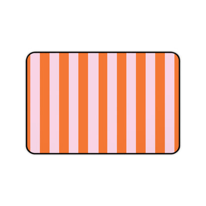 Orange Cabana Stripe desk mat 12 x 18 inch in orange and pink vertical stripes