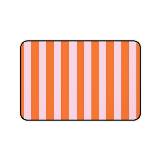 Orange Cabana Stripe desk mat 12 x 18 inch in orange and pink vertical stripes