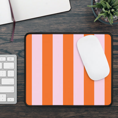 Orange Cabana Stripe mouse mat on a wooden desk with a white mouse