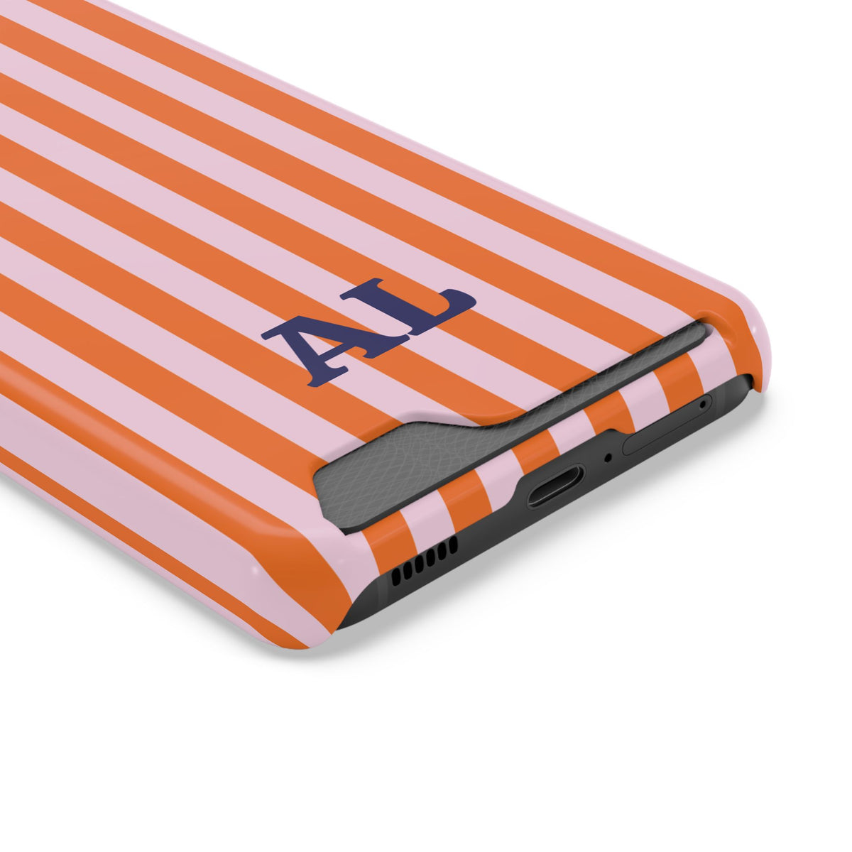 Card slot on the back of the Orange Cabana Stripe phone case