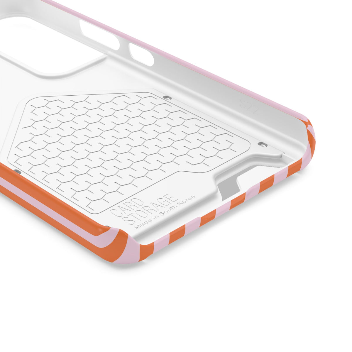 Inside of the Orange Cabana Stripe card holder phone case shell