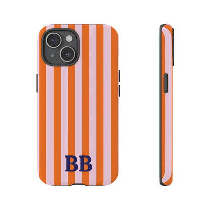 Back and side of the Orange Cabana Stripe tough phone case