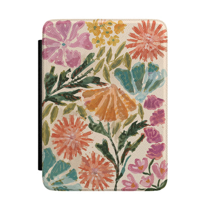 Painted Garden Kindle case front with hand-painted flowers on cream