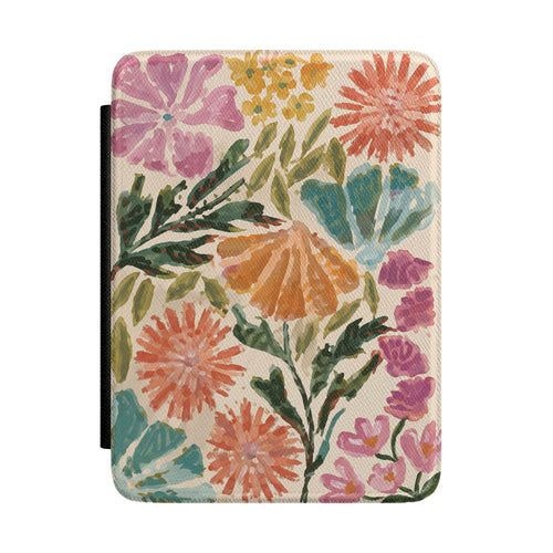 Painted Garden Kindle case front with hand-painted flowers on cream
