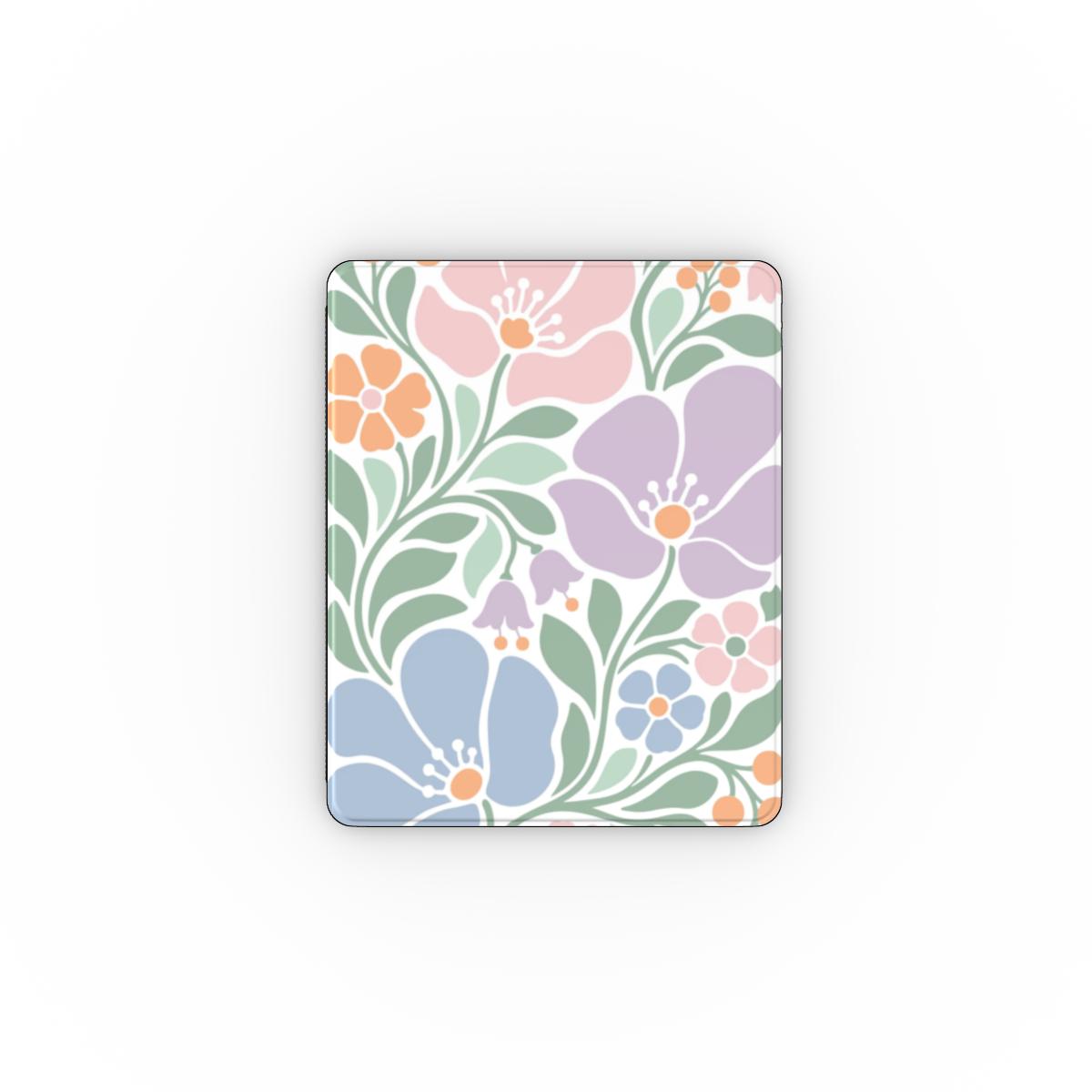 Pastel Folk Floral iPad case front cover with blush, lilac and blue folk flowers