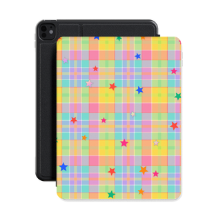 Pastel Plaid Stars iPad case front with iPad inside