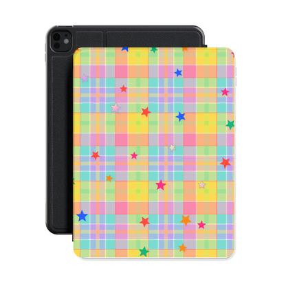 Pastel Plaid Stars iPad case front with iPad inside