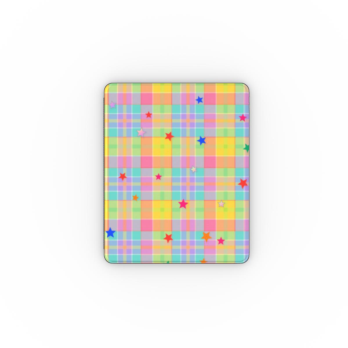 Pastel Plaid Stars iPad case front cover with colorful stars
